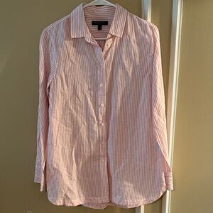 Banana Republic Women’s Pink and White Striped Button up